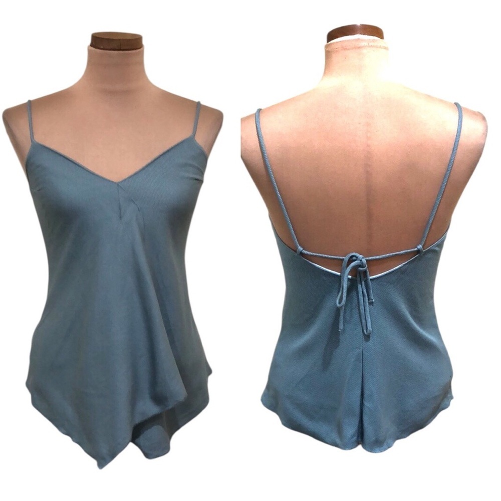 Babaton Artizia Tank Top Size XXS Dusty Blue Asymmetrical Hem Open Back